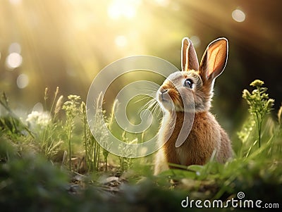Ai Generated illustration Wildlife Concept of Wild Rabbit Cartoon Illustration