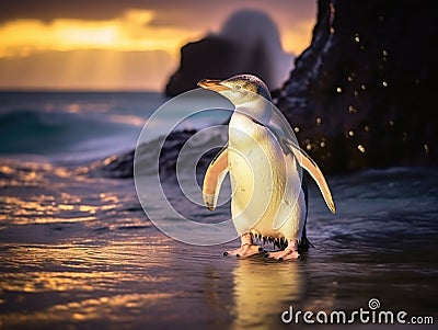 Ai Generated illustration Wildlife Concept of Yellow-eyed Penguin Cartoon Illustration