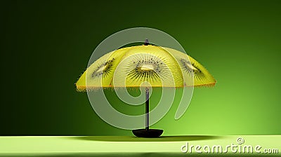 an umbrella with kiwi slices on it is sitting on the table Cartoon Illustration