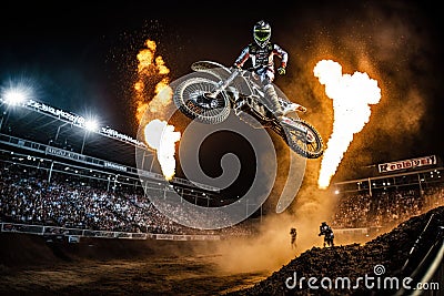 AI generated illustration of a young adult man riding a motorcycle and performing thrilling stunts Cartoon Illustration