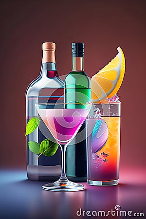 AI-generated illustrations of cocktail Cartoon Illustration