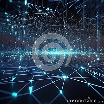 AI generated image of blue lines and streaks of light Stock Photo