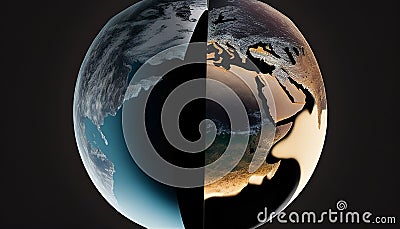 Earth's Shadowed Half: A High-Resolution Translucent View, Made with Generative AI Stock Photo
