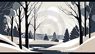 Whispers of Winter: A Peaceful Winter Landscape, Made with Generative AI Stock Photo
