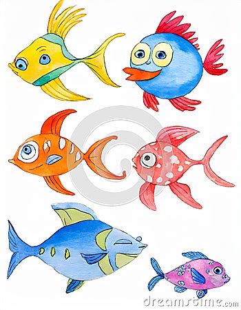 Set of cartoon fish Stock Photo