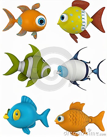 Set of cartoon fish Stock Photo