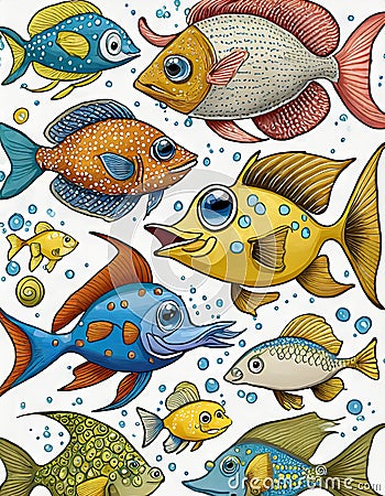 Set of cartoon fish Stock Photo