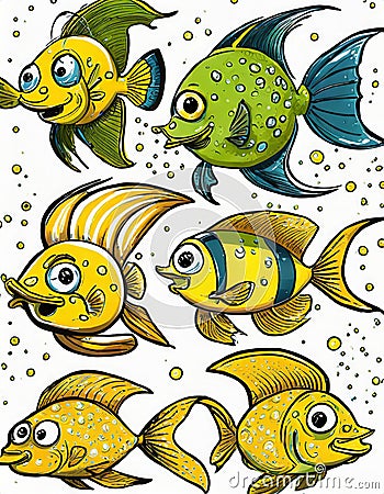 Set of cartoon fish Stock Photo