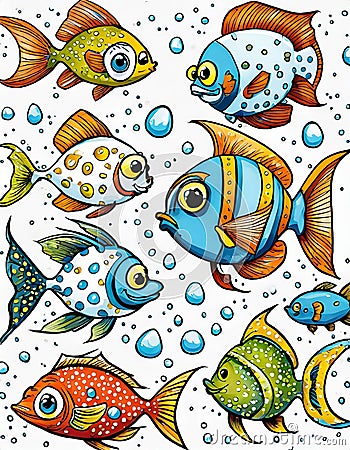 Set of cartoon fish Stock Photo