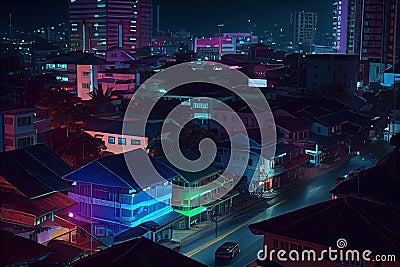 Vibrant Nightscape of George Town City, Made with Generative AI Stock Photo