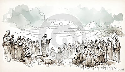 Confession of Peter: Proclamation as Christ. Digital drawing. Stock Photo
