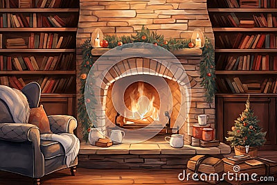 A cozy fireplace for relaxation self care background Stock Photo