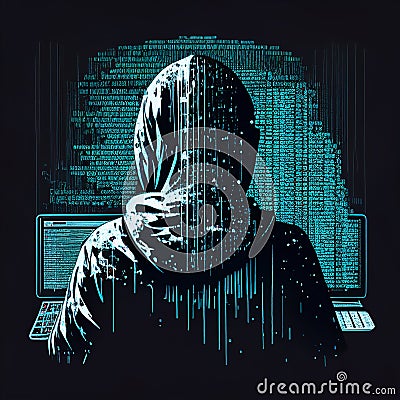 AI generated image. Cyberpunk hacker with code lines concept. Cyber security Stock Photo