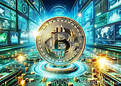 Global Online Cryptocurrency Mining Crypto Coins Digital Currency Internal Computer Internet Bitcoin AI Generated Stock Photo