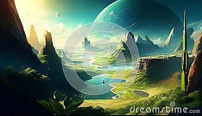 Galactic Eden: A Type 3 Civilization's Terraformed Earth, Made with Generative AI Stock Photo