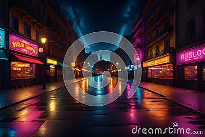 AI-generated image depicts a vibrant and highly detailed night scene Stock Photo
