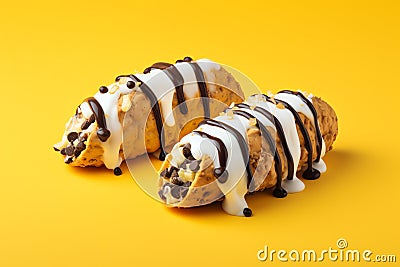 Dessert Tacos tasty fast food street food for take away on yellow background Stock Photo