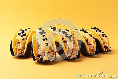 Dessert Tacos tasty fast food street food for take away on yellow background Stock Photo