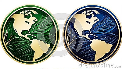 Sustainable Earth Emblem in Dual Colors, Made with Generative AI Stock Photo