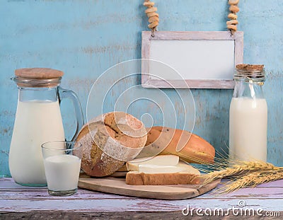 Dairy and bread products Stock Photo