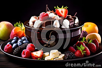 Divine Fusion: Chocolate Delight with Fresh Fruit Stock Photo