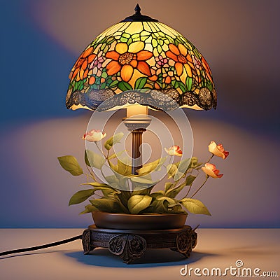 AI generated image envisions a beautiful night lamp in living-room Stock Photo