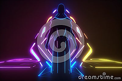 Vibrant Neon Isometric Portrait, Made with Generative AI Stock Photo