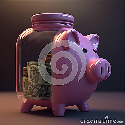 AI generated image of family keeps their savings in a piggy bank, financial literacy Stock Photo