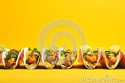 Fish Tacos tasty fast food street food for take away on yellow background Stock Photo