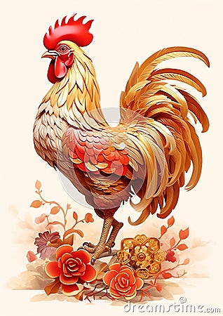 Golden Rooster Figurines Chinese new year pattern Stock Photo