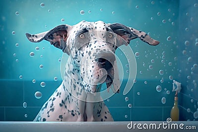 Ai generated image of a great dane taking a bath Stock Photo