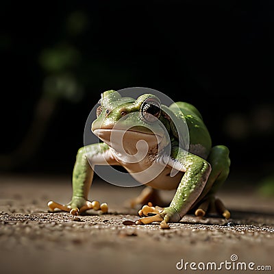 AI generated image of a green colour frog about to take a leap Stock Photo