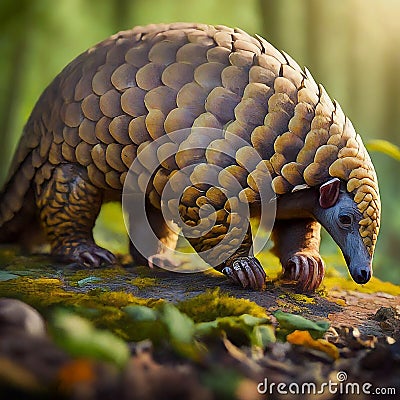 AI generated image of an Indian Pangolin deep in a forest Stock Photo