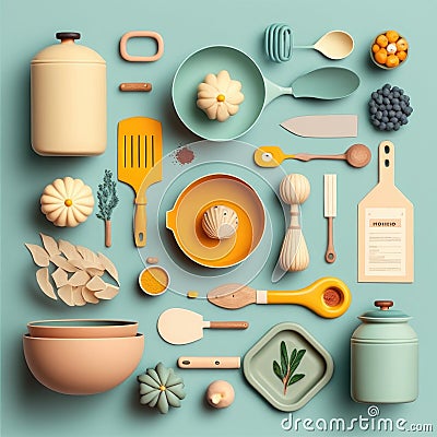 ai generated image of knolling photography of kitchen utensil Stock Photo