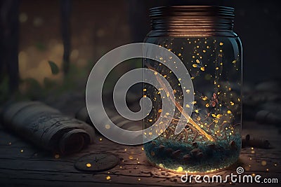 Mason jar filled with fireflies Stock Photo