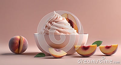 AI generated image with a minimal setting with peaches and sorbet cream Stock Photo