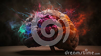 AI generated image. Model of human brain explosion and detonation Stock Photo