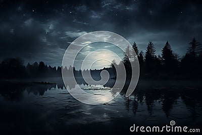 Moonlight Over a Calm Lake Valentine Day background Stock Photo