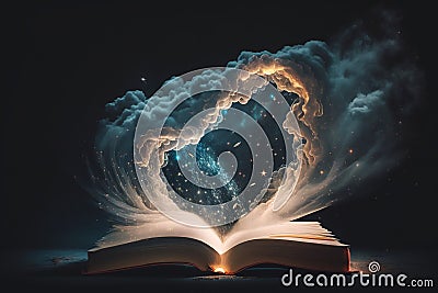 Opened wizard magic book Stock Photo