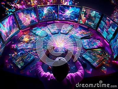 AI-Generated image of A person is sitting in front of a computer monitor with a keyboard and mouse Stock Photo
