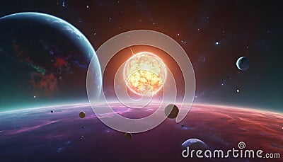 an image of planets and sun in space solar system Stock Photo