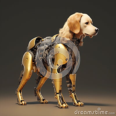 Half robot half golden retriever Stock Photo