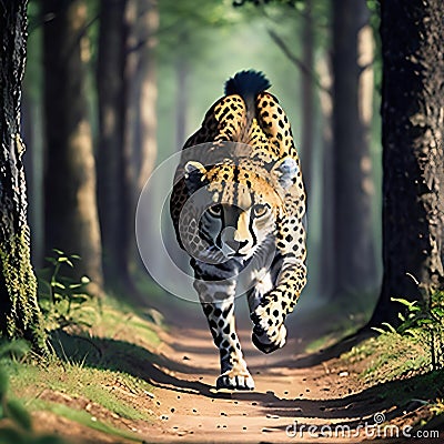 AI generated image of a running cheetah in jungle Stock Photo