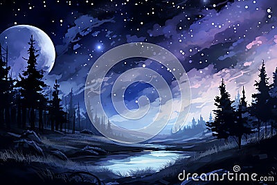 Serene moonlit night scene self care background Stock Photo