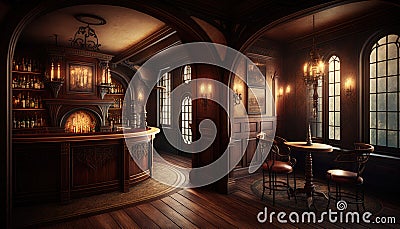 Gothic speakeasy bar interior, AI Generative Stock Photo