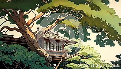 Tree-top Haven: A Serene Arborist's Refuge, Made with Generative AI Stock Photo