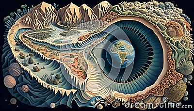 Earth's Evolution: A Vision of Nature's Grandeur, Made with Generative AI Stock Photo