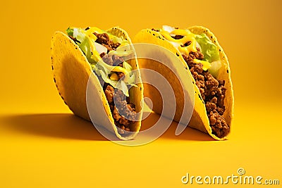 Tacos tasty fast food street food for take away on yellow background Stock Photo