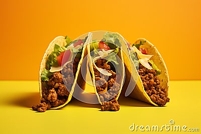 Tacos tasty fast food street food for take away on yellow background Stock Photo