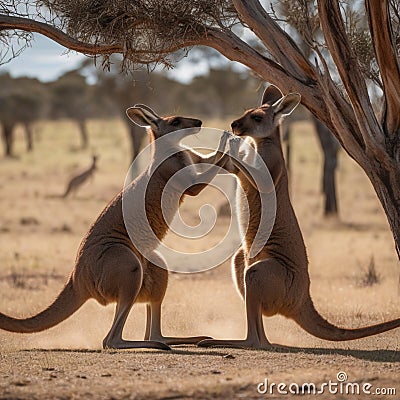 AI generated image of two male kangaroos in a fighting mode Stock Photo
